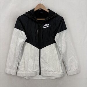 Nike Jacket Girls XL Black Colorblock Hooded Windbreaker Full Zip Swoosh Travel